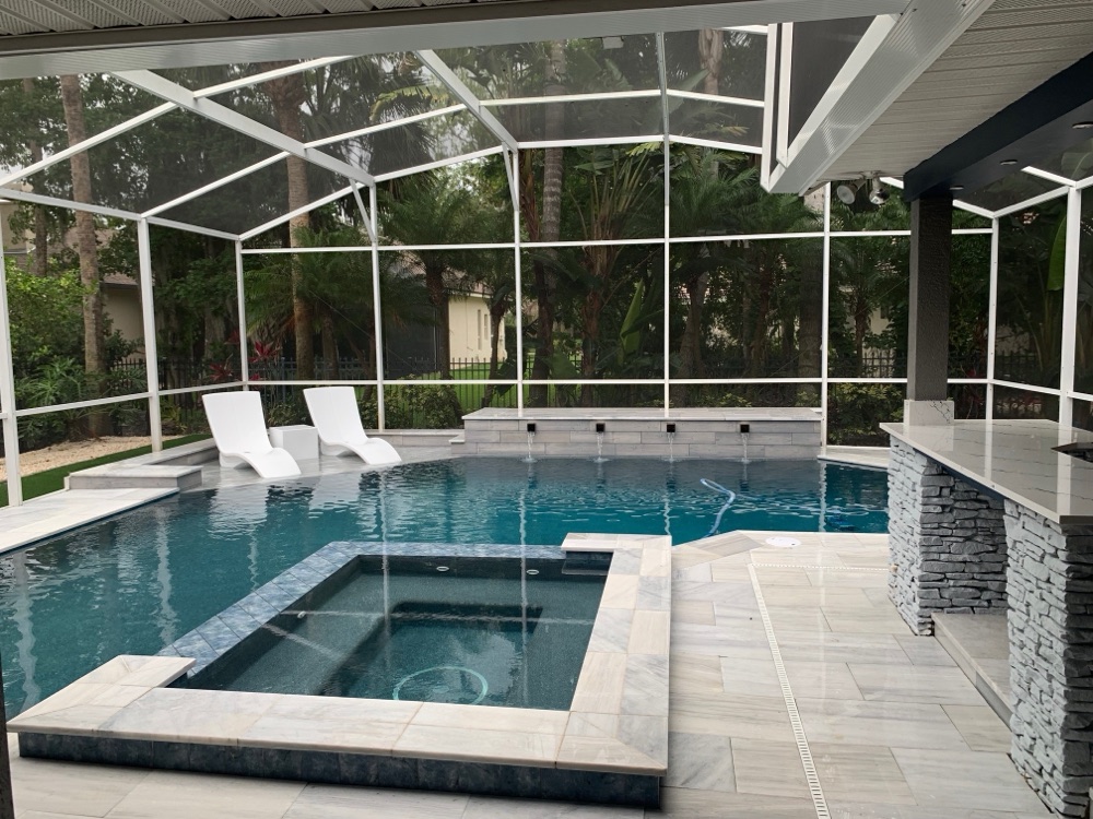 Rock waterfall to scupper wall + loungers — after, view 3