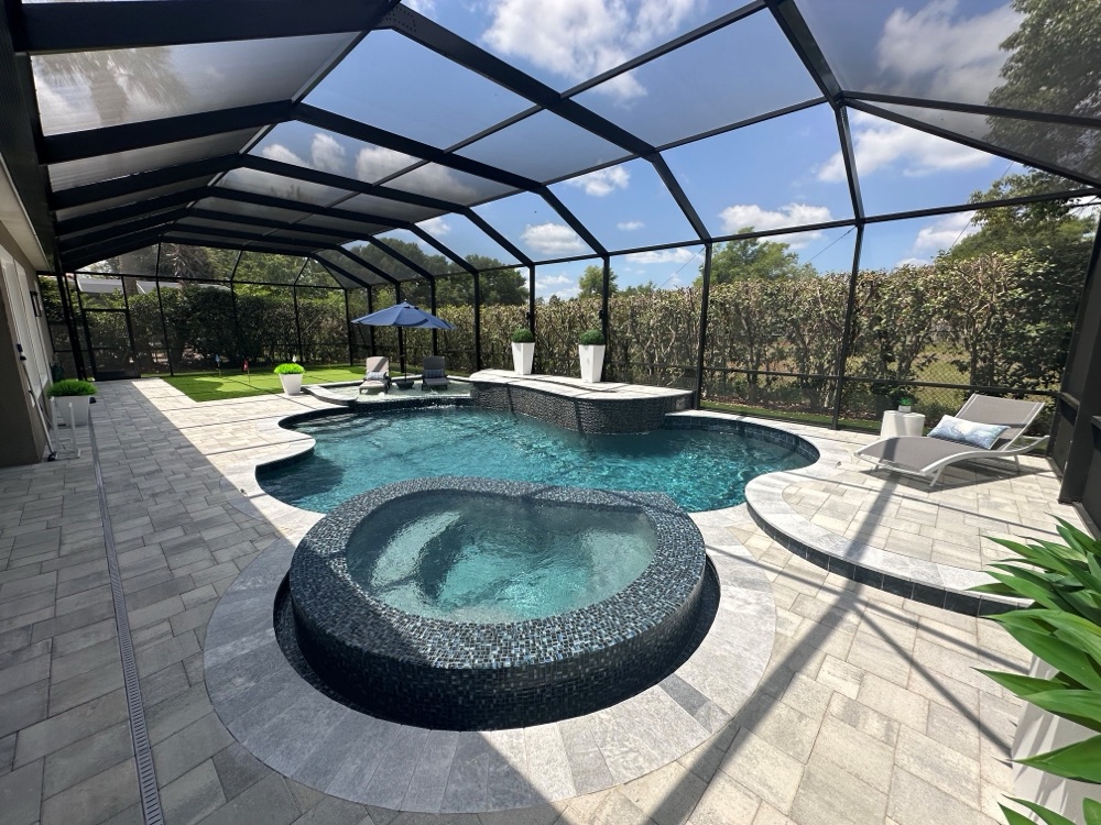 Full reshape + glass-tile spa — after, view 2